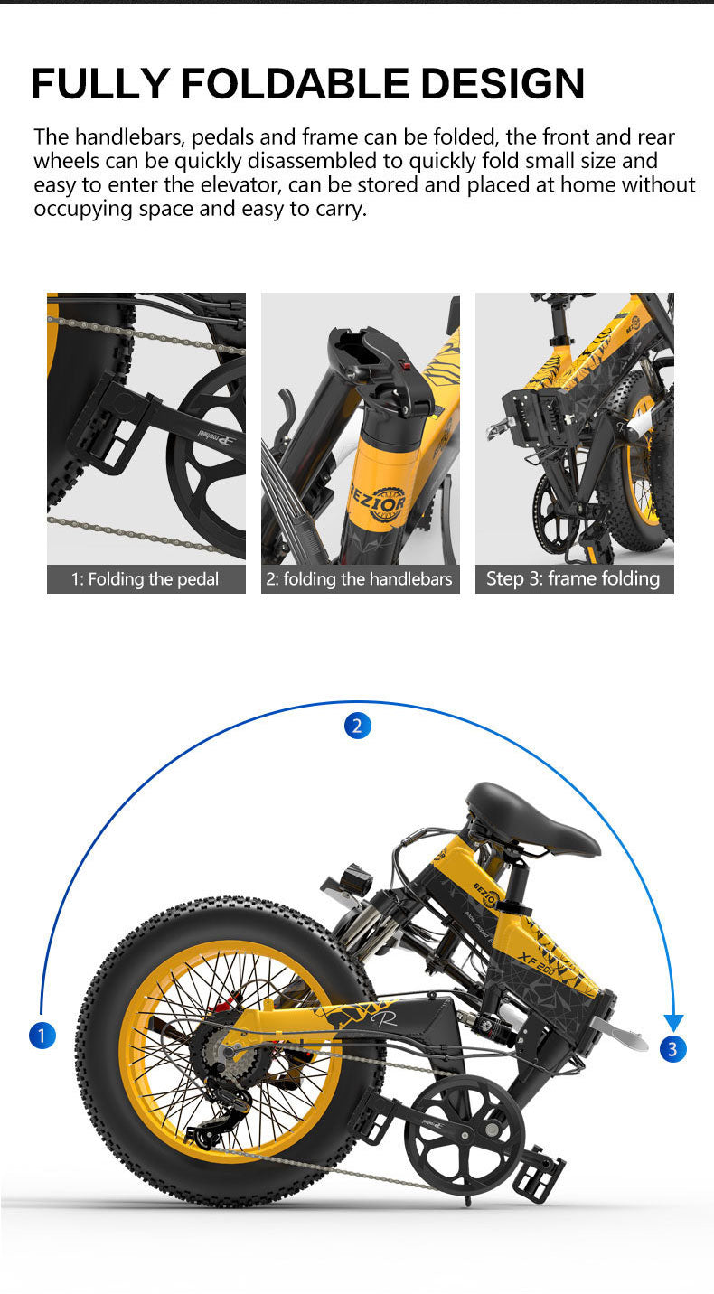 Notting Hill E-Bikes presents Bezior XF200 1000W 20" FAT TYRE Folding E-Bike Mountain/Snow/Road/Beach E-Bike